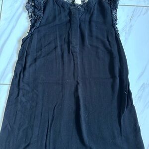 Lace Trim Sleeveless Maternity Top - Black